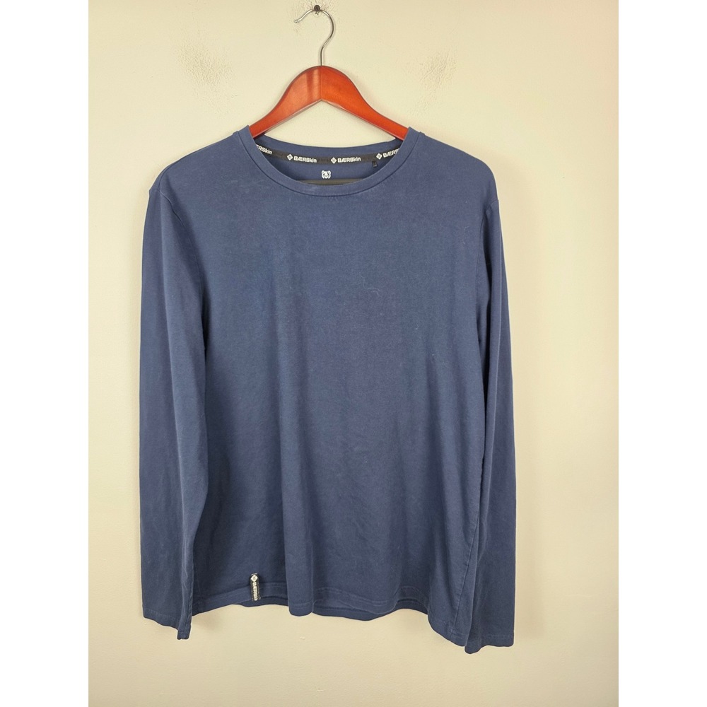 Baerskin Mens Navy Blue Cotton Sorona Blend Long Sleeve Crewneck Tee Shirt L